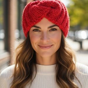 Cable Knit Twisted Turban Headband - Red